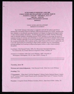 Auxiliaries in Ministry, COGIC Scholars fellowship academic forum, 2009
