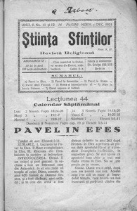 The Science of Saints, 1931, vol, 2, no. 11-12 = Ştiinţa Sfinţilor, 1931, anul II, nr 11-12