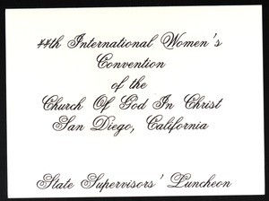 State supervisors' luncheon invitation, 44th International Women's Convention, COGIC, 1994