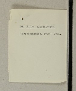 Edward Titterington; PMU correspondence, 1920-1925