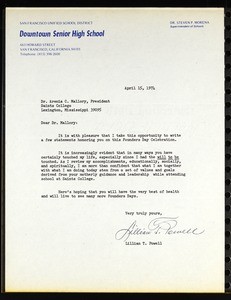 Powell (Downtown Senior High School), letter, 1974, to Mallory (Saints College)