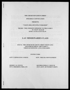 Annual Holy Convocation, COGIC (89th: 1996), lay missionaries class guide