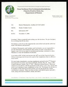Carter, memo, 2006, to "district missionaries, auxiliary & unit leaders"