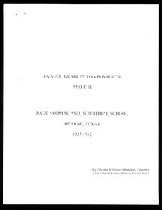 Emma F. Bradley Davis Barron and the Page Normal and Industrial School, Hearne, Texas, 1927-1942, photographs