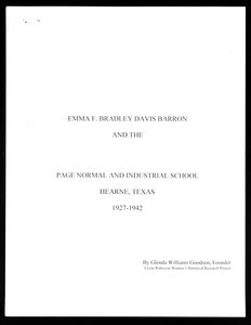 Emma F. Bradley Davis Barron and the Page Normal and Industrial School, Hearne, Texas, 1927-1942, photographs