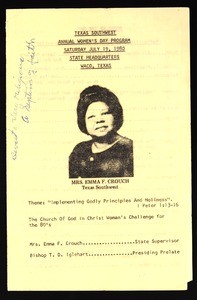 Women's day program, Texas southwest, COGIC, Waco, 1980
