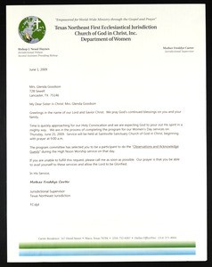 Carter, letter, 2009, to Goodson