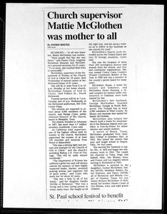 Obituary, Mattie Mae Carter McGlothen, 1994