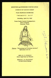 Ministers and workers convocation, Texas southwest, COGIC, Houston, Women's day program, 1988