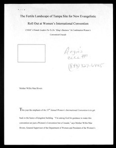 The fertile landscape of Tampa site for new evangelistic roll out at Women's International Convention, 2003