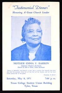 Testimonial dinner program, Emma F. Barron, 1971