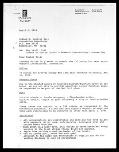 Embassy Suites, letter, 1994, to Bell; East Memphis Hilton contract, 1994