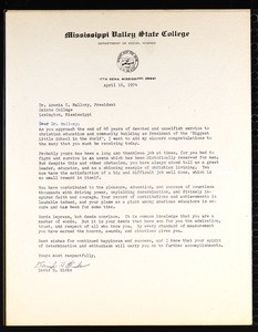 Wicks (Mississippi Valley State College), letter, 1974, to Mallory (Saints College)