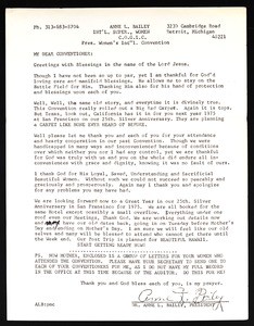 Bailey, letter, 1974, to COGIC