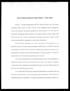 Press release announcing Johnson album "A pure heart", 2005