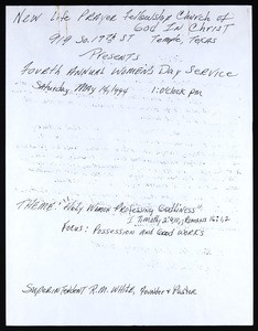 4th Annual Women's day program, COGIC, Temple, Texas, 1994
