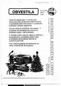 Christ's Pentecostal Church Ljubljana, Bulletin, October – December, 1988