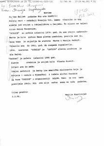 A letter by Marija Koprivnjak