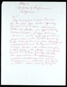 "COGIC: 50 years of progress in California", notes for a lecture, 1984?