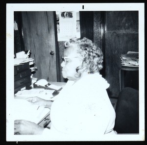 Emma Barron at her desk