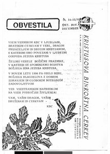 Christ's Pentecostal Church Ljubljana, Bulletin, October – December, 1989