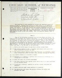 Chicago School of Nursing examination 8, for Beatrice S. Lott