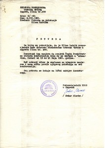Confirmation of the position of Ludvik Üllen in Pentecostal Church in Zagreb; 1961