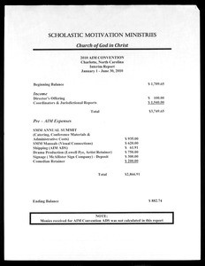 Auxiliaries in Mission convention, COGIC, interim financial report, 2010