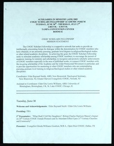 Auxiliaries in Ministry, COGIC Scholars fellowship academic forum, 2009