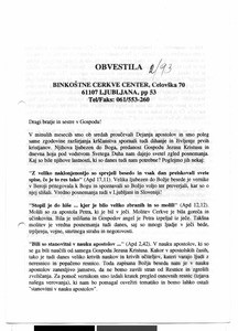 Christ's Pentecostal Church Ljubljana, Bulletin, 1993