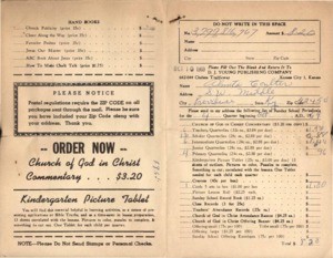 Order Form (Coulter) requesting Sunday School Literature from D.J. Young Publishing Company, 1969 Oct. 10