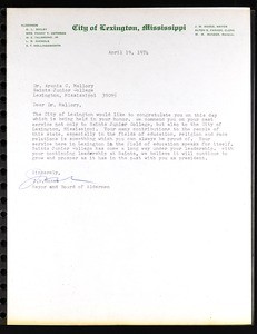 Moses (City of Lexington, Mississippi), letter, 1974, to Mallory (Saints College)