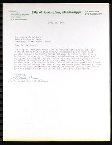 Moses (City of Lexington, Mississippi), letter, 1974, to Mallory (Saints College)