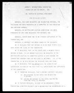 Resolution, COGIC, regarding convention refunds, 1986