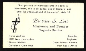 Business card, Beatrice S. Lott