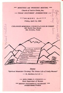 Women's day program, Texas southwest, COGIC, San Antonio, 1989