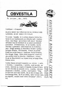 Christ's Pentecostal Church Ljubljana, Bulletin, November – December, 1987