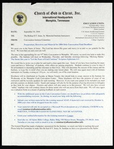 COGIC Convocation Institute Committee, memo, 2004, to Jones