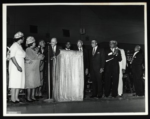 Unidentified group of 10 people, COGIC, on stage, Arlington, Virginia