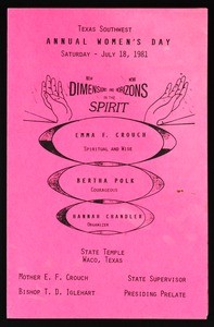 Women's day program, Texas southwest, COGIC, Waco, 1981
