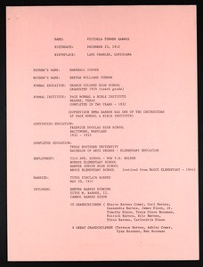 Victoria Turner Barnes, curriculum vitae, after 1984