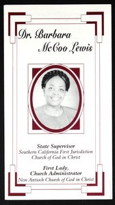 Pamphlet regarding Barbara McCoo Lewis, after 1997