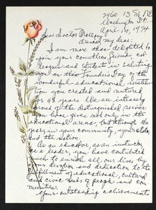 Lerebee, letter, 1974, to Mallory (Saints College)