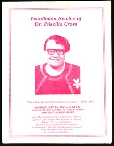 Installation service program, Priscilla Cross, 1983
