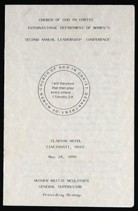 Leadership conference, International Women's Department, COGIC (2nd: 1990), program