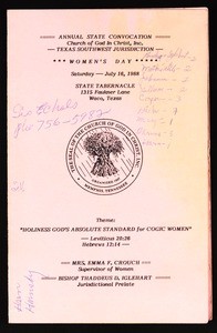 Annual state convocation, Texas southwest, COGIC, Waco, Women's day program, 1988