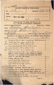 Order Form (Burleson) requesting Sunday School Literature from D.J. Young Publishing Company, 1969 Oct. 22