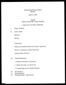 COGIC International Executive Board meeting agenda, 1999