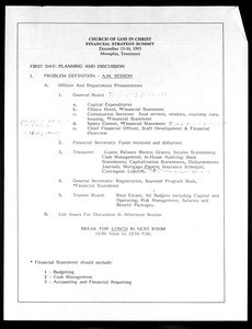 Financial strategy summit, COGIC, Memphis, 1993, documents (2 of 4)