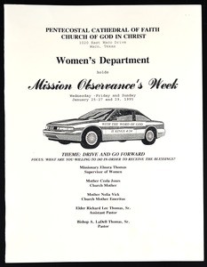Mission observance’s week program, Women's department, COGIC, Waco, 1995